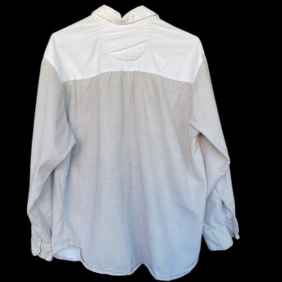 Vintage Bill Blass Womens Button Up Shirt Large Cotton Brown Striped Embroidered - Picture 2 of 10